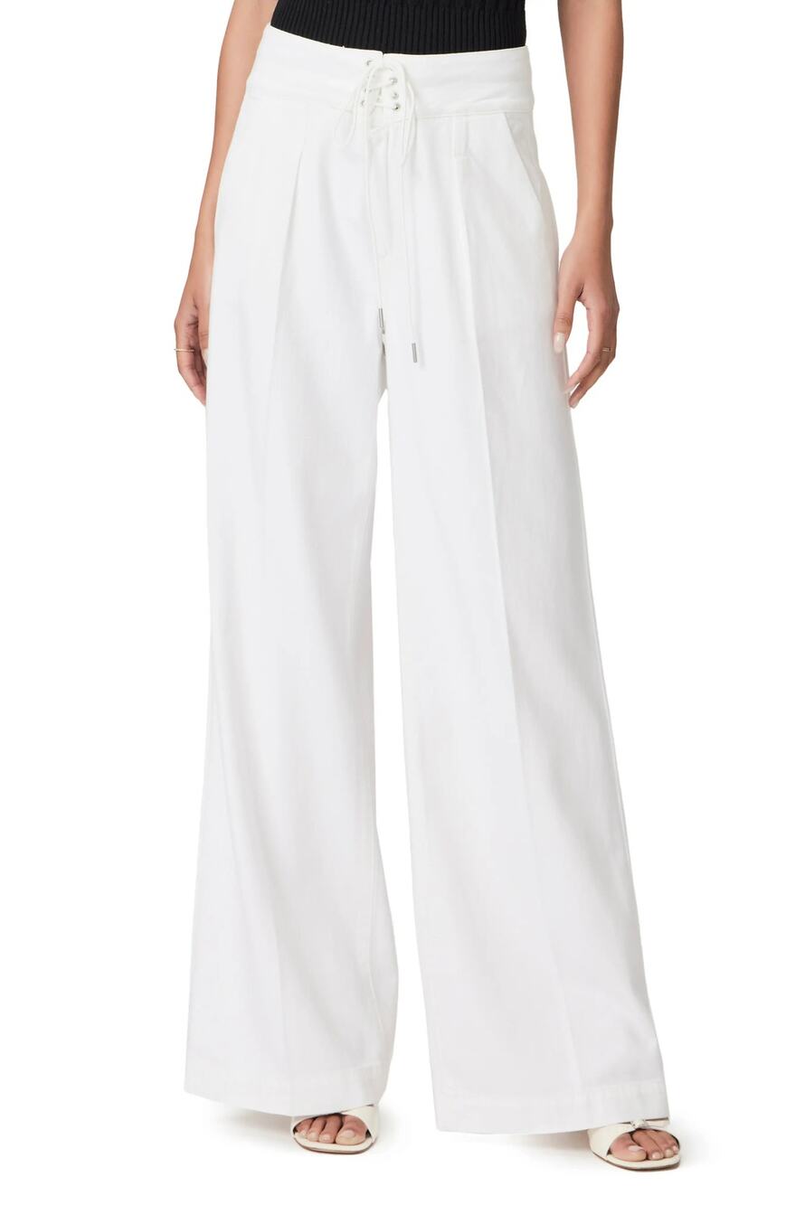NWT Paige Womens 33 Jeans Harper Lace-Up Waist Wide Leg Jeans Boss White